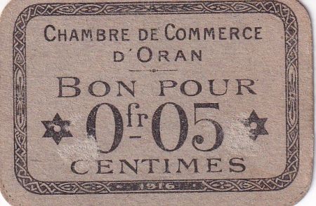 Algérie 5 Centimes - Chambre de commerce d\'Oran - 1916 - P.141.48