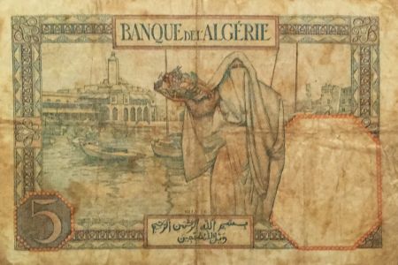 Algérie 5 Francs - Fille au foulard 16-01-1941 -  Série M.4871 - TB