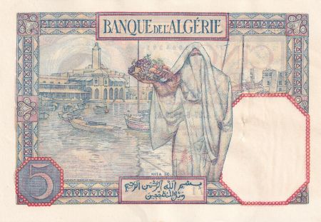 Algérie 5 Francs - Jeune Femme - 27-06-1929 - Série P.3679 - P.77a