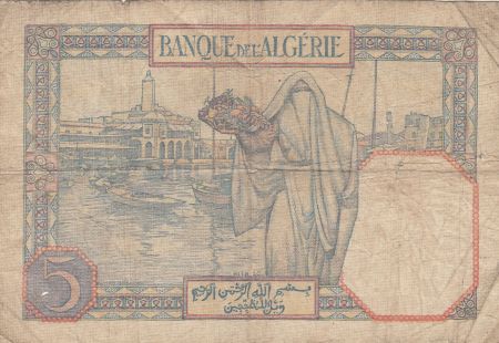 Algérie 5 Francs 1941 - Femme, vue du port d\'Alger, barques