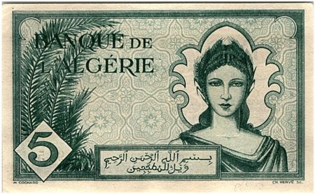 Algérie 5 Francs Femme et épis - 1942