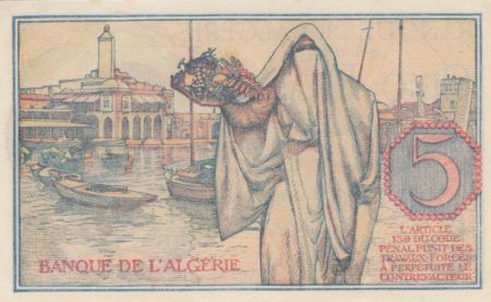 Algérie 5 Francs Jeune Femme - 08-02-1944 Série W.165