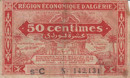 Algérie 50 Centimes - 1944 - Série C - Nº 142,131 - Première émission - Figuier
