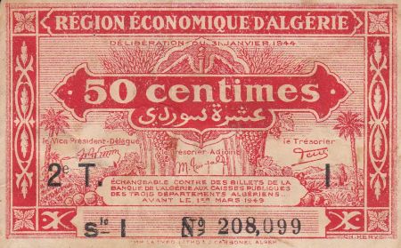 Algérie 50 Centimes - 1944 - Série I - Deuxième émission - Figuier