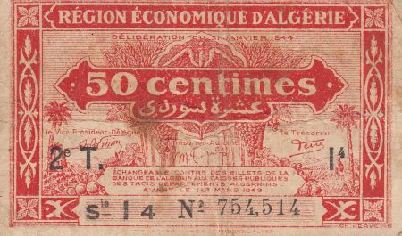 Algérie 50 Centimes - 1944 - Série I 4 - Deuxième émission - Figuier