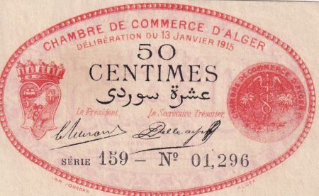 Algérie 50 Centimes - Chambre de commerce d\'Alger - 1915 - Série 159 - P.137-5