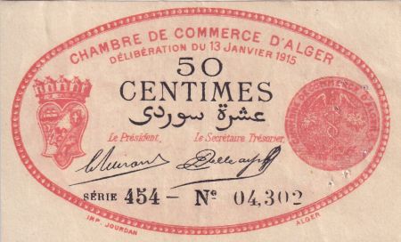 Algérie 50 Centimes - Chambre de commerce d\'Alger - 1915 - Série 454 - P.137-5