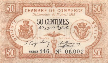 Algérie 50 Centimes - Chambre de Commerce de Bougie-Sétif 1915 - SPL