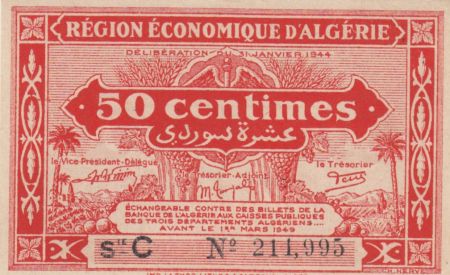 Algérie 50 Centimes - Région économique - 31-1-1944 Série C -  Neuf
