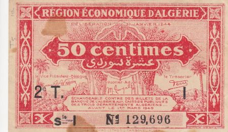 Algérie 50 Centimes - Région économique - 31-1-1944 Série I