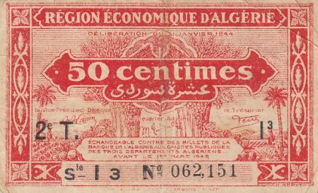 Algérie 50 Centimes - Région économique - 31-1-1944 Série I3