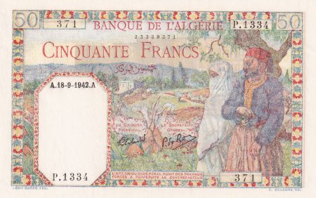 Algérie 50 Francs Couple - 18-09-1942 - Série P.1334 - Filigrane Lettre