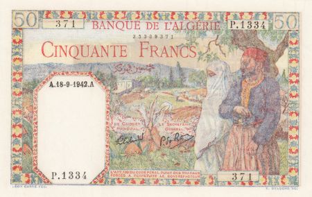 Algérie 50 Francs Couple - 18-09-1942 - Série P.1334