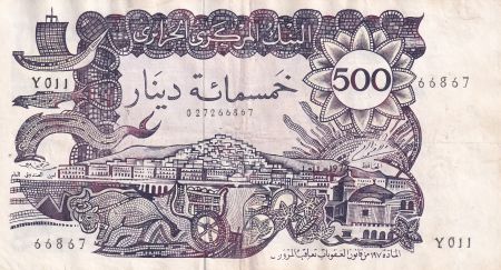 Algérie 500 Dinars - Vue de la ville - Galion et forteresse - 1970 - Série Y.011 - P.129