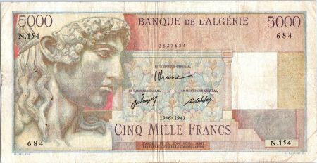 Algérie 5000 Francs Apollon  - 1947 - Arc de Triomphe de Trajan - N.154