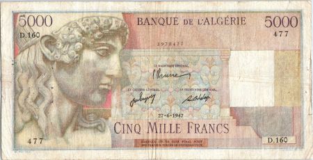 Algérie 5000 Francs Apollon - Arc de Triomphe de Trajan - D.160 - 1947 2eme ex