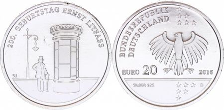 Allemagne  20 Euro, Allemagne 20 euros - 200. Geburstag Ernst Litfass - 2016
