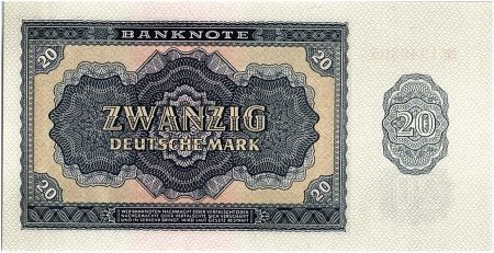 Allemagne (RDA) 20 Mark Bleu foncé et beige - 1955