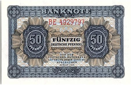 Allemagne (RDA) 50 Pfennig  Bleu et brun clair - 1948