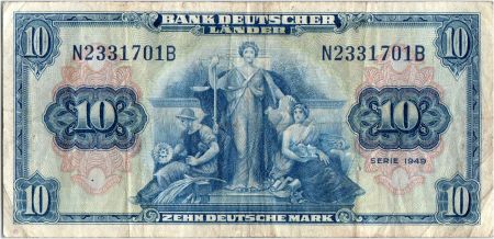 Allemagne (RFA) 10 Deutsche Mark - Justice, travail - 1949 - N23311701B
