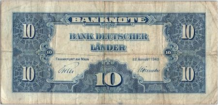 Allemagne (RFA) 10 Deutsche Mark - Justice, travail - 1949 - R0180393B