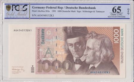 Allemagne (RFA) 1000 Deutsche Mark  - W et  J Grimm - 1991 - PCGS 65 OPQ