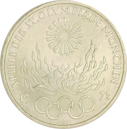 Allemagne (RFA) Jeux Olympiques de Munich - Flamme - 10 Mark 1972 Argent
