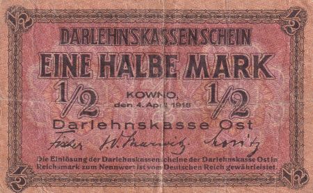 Allemagne 1/2 Mark - Occupation Lithuanie - Kowno - 1918 - P.R127