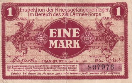 Allemagne 1 Mark - Camp de prisonniers de Francfort - 1917