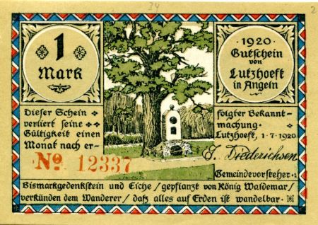 Allemagne 1 Mark, Lutzhöft - notgeld 01-07-1920 - NEUF