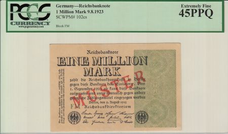 Allemagne 1 Million Mark, Vert - 1923 - PCGS 45 PPQ Muster