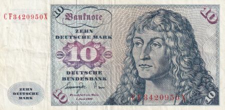 Allemagne 10 Deutsche Mark  - Jeune Homme - Bateau - 1977 - Série CF - P.31b