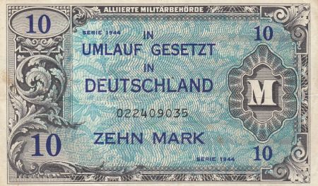 Allemagne 10 Mark Impr. américaine - 1944 9 digit 022409035 - avec F