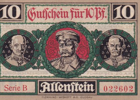 Allemagne 10 Pfennig - Allenstein - Notgeld - 1921