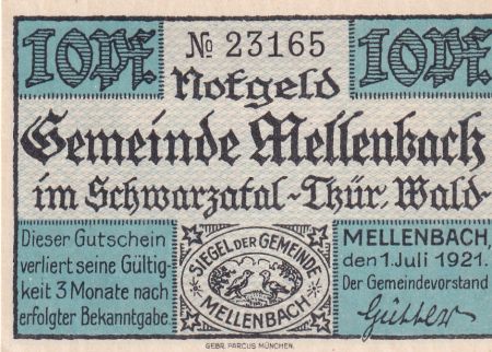 Allemagne 10 Pfennig - Mellenbach - Notgeld - 1921