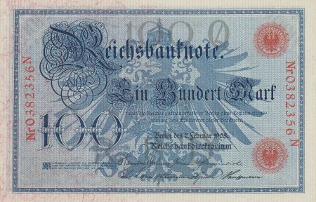 Allemagne 100 Mark 1908 - numérotation rouge - P.33 - Neuf
