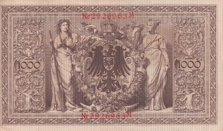 Allemagne 1000 Mark - Brun numérotation rouge - 1910 - 7 chiffres - Série M - P.44