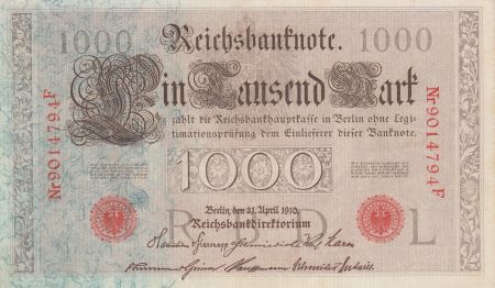 Allemagne 1000 Mark Brun numérotation rouge - 1910 - 7 chiffres - P.44 - SUP