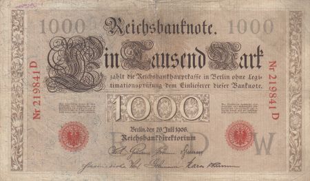 Allemagne 1000 Mark numérotation rouge - 1906 - 6 chiffres - TB - P.27
