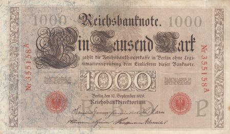 Allemagne 1000 Mark numérotation rouge - 1909 - 6 chiffres - TTB - P.39