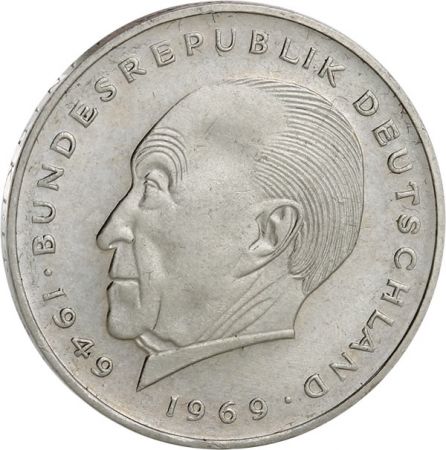 Allemagne 2 Deutsche Mark - Konrad Adenauer - Allemagne 1969 à 1987