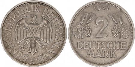 Allemagne 2 Mark Aigle - 1951 G Karlsruhe