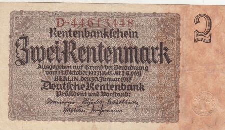 Allemagne 2 Rentenmark 1937 Série D