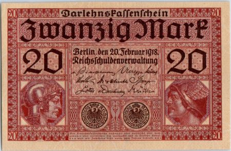 Allemagne 20 Mark - Minerve et Mercure - 20/02/1918 - Série P 7 n°