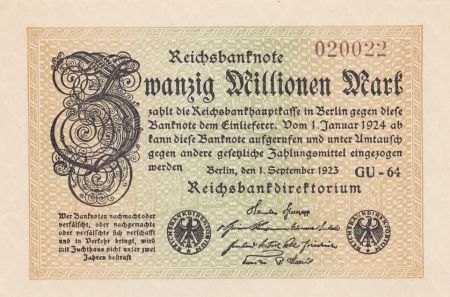 Allemagne 20 Millionen Mark - 1923 - P.108 e - Neuf