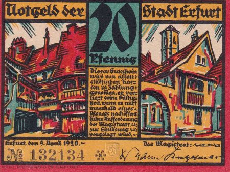 Allemagne 20 Pfennig - Erfurt - Notgeld - 1920