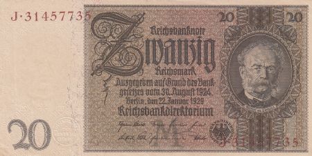 Allemagne 20 Rentenmark 1929 - Série J - SPL - P.181