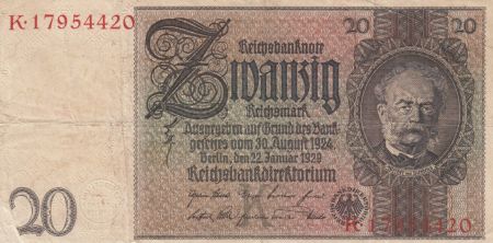 Allemagne 20 Rentenmark 22-01-1929 - TTB - P.181