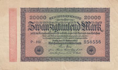 Allemagne 20000 Mark Noir rose vert - Filigrane lignes ondulées - 1923