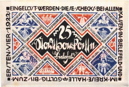 Allemagne 25 Mark, Ville de Bielfeld - 15-07-1921 - Billet en soie